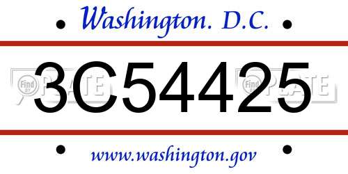 3C54425 District Of Columbia License Plate