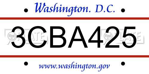 3CBA425 District Of Columbia License Plate