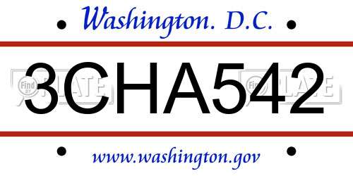 3CHA542 District Of Columbia License Plate