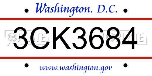 3CK3684 District Of Columbia License Plate