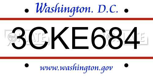 3CKE684 District Of Columbia License Plate
