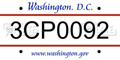 3CP0092 District Of Columbia License Plate