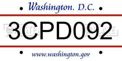 3CPD092 District Of Columbia License Plate