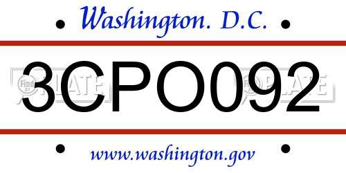 3CPO092 District Of Columbia License Plate