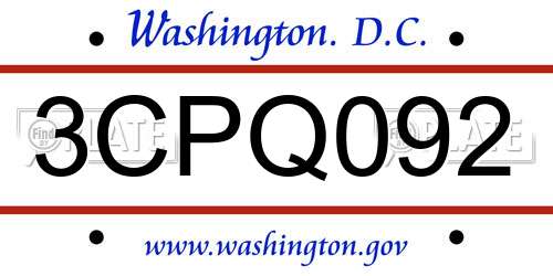 3CPQ092 District Of Columbia License Plate