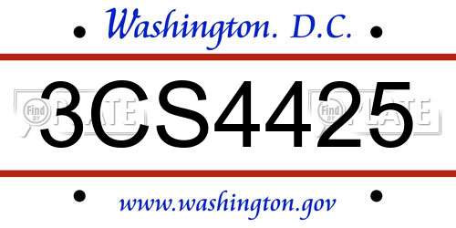3CS4425 District Of Columbia License Plate