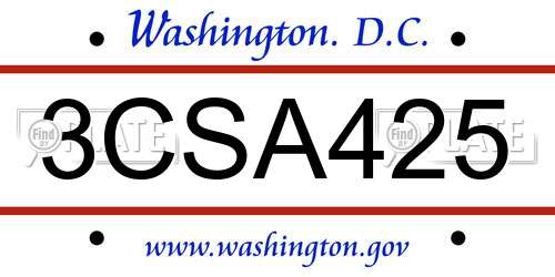 3CSA425 District Of Columbia License Plate