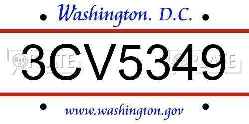 3CV5349 District Of Columbia License Plate