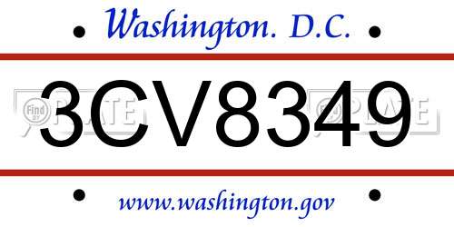 3CV8349 District Of Columbia License Plate