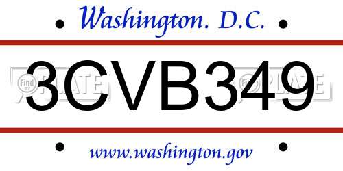 3CVB349 District Of Columbia License Plate