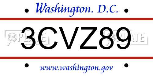 3CVZ89 District Of Columbia License Plate