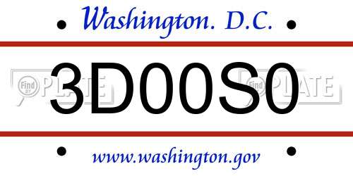 3D00S0 District Of Columbia License Plate