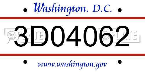 3D04062 District Of Columbia License Plate