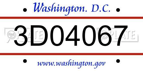 3D04067 District Of Columbia License Plate