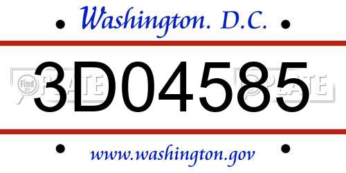 3D04585 District Of Columbia License Plate