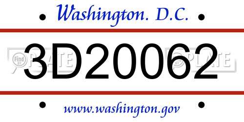 3D20062 District Of Columbia License Plate