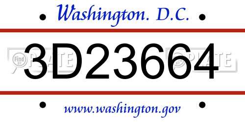 3D23664 District Of Columbia License Plate