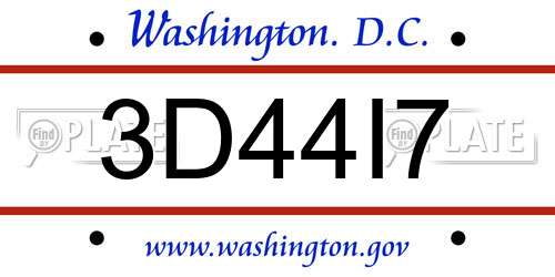 3D44I7 District Of Columbia License Plate