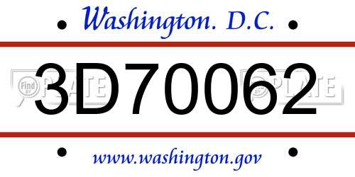 3D70062 District Of Columbia License Plate