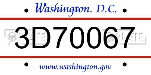 3D70067 District Of Columbia License Plate