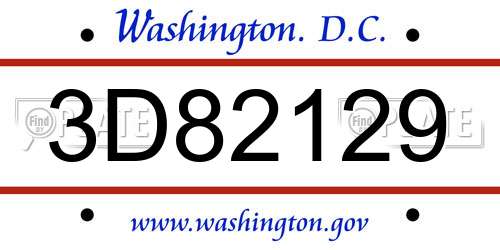 3D82129 District Of Columbia License Plate