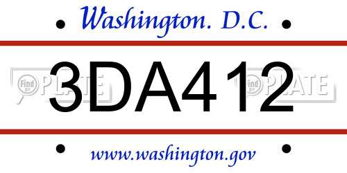 3DA412 District Of Columbia License Plate