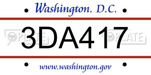 3DA417 District Of Columbia License Plate