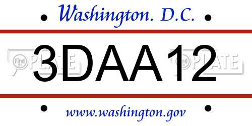 3DAA12 District Of Columbia License Plate