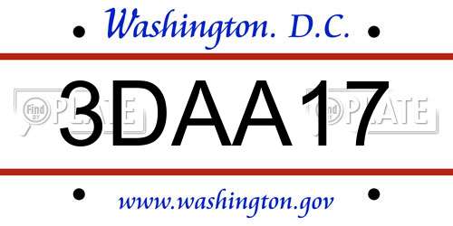 3DAA17 District Of Columbia License Plate