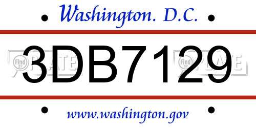 3DB7129 District Of Columbia License Plate