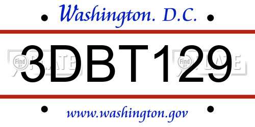 3DBT129 District Of Columbia License Plate
