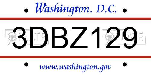 3DBZ129 District Of Columbia License Plate