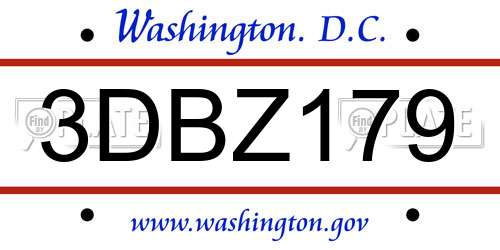 3DBZ179 District Of Columbia License Plate