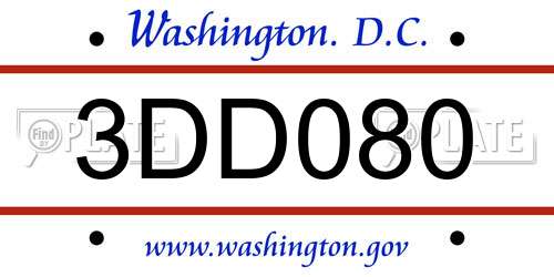 3DD080 District Of Columbia License Plate