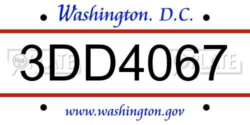 3DD4067 District Of Columbia License Plate