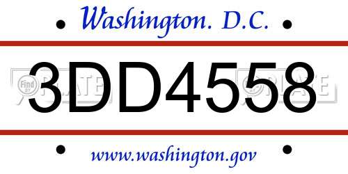 3DD4558 District Of Columbia License Plate