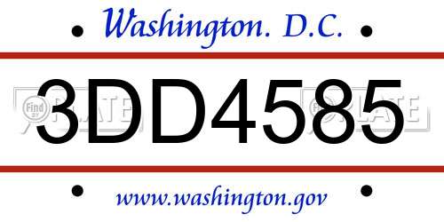 3DD4585 District Of Columbia License Plate