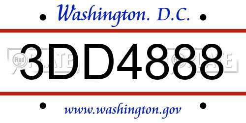 3DD4888 District Of Columbia License Plate