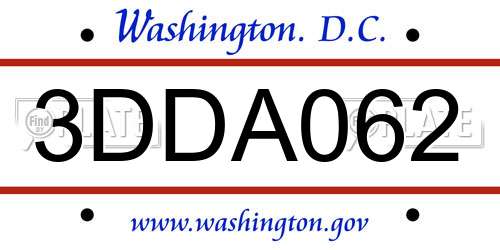 3DDA062 District Of Columbia License Plate