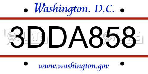 3DDA858 District Of Columbia License Plate