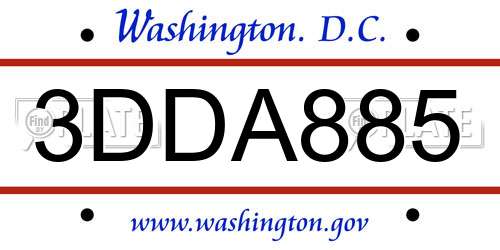 3DDA885 District Of Columbia License Plate