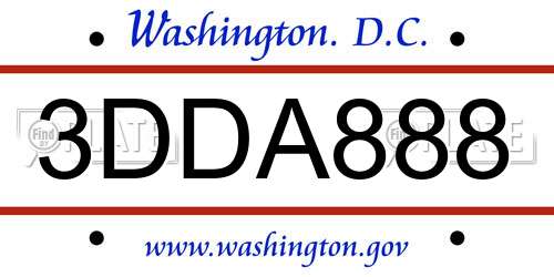 3DDA888 District Of Columbia License Plate