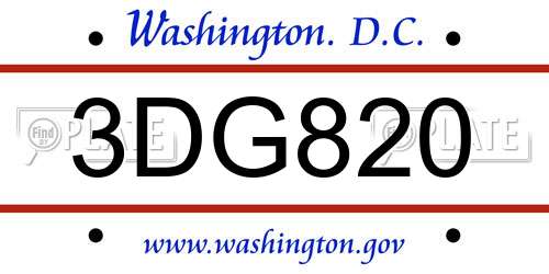 3DG820 District Of Columbia License Plate