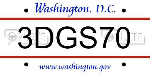 3DGS70 District Of Columbia License Plate