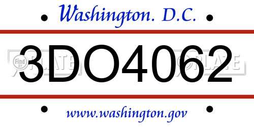 3DO4062 District Of Columbia License Plate
