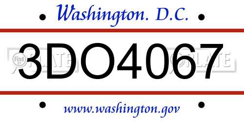 3DO4067 District Of Columbia License Plate
