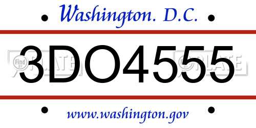 3DO4555 District Of Columbia License Plate