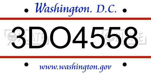 3DO4558 District Of Columbia License Plate