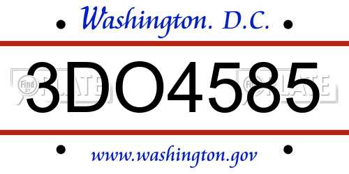 3DO4585 District Of Columbia License Plate