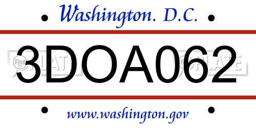 3DOA062 District Of Columbia License Plate